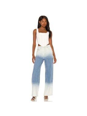 BY.DYLN Billie Blue White Ombre Wide Leg High Rise Jeans Size M